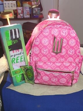 Pink Patterned Mini Backpack with Gold Accent & Wicked Socks Combo $45